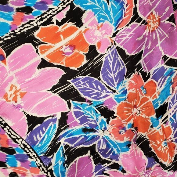 Vintage Honey Brand Silk Scarf Abstract Floral Purple Pink Blue Orange 30"X31" - Picture 2 of 3